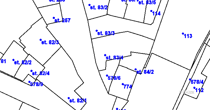 Parcela st. 83/4 v KÚ Skrbeň, Katastrální mapa