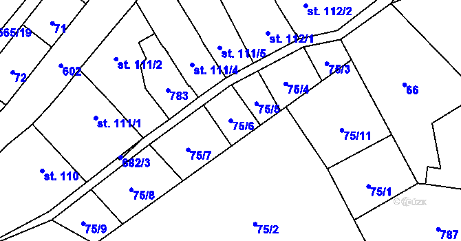 Parcela st. 75/6 v KÚ Skrbeň, Katastrální mapa