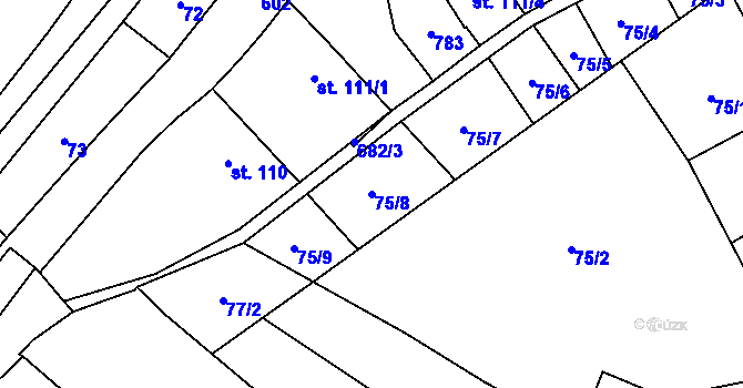 Parcela st. 75/8 v KÚ Skrbeň, Katastrální mapa