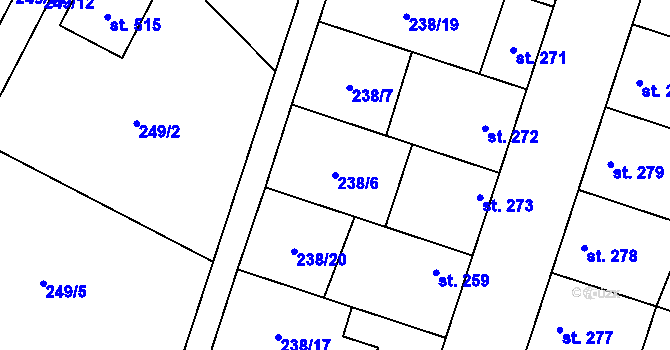Parcela st. 238/6 v KÚ Skrbeň, Katastrální mapa