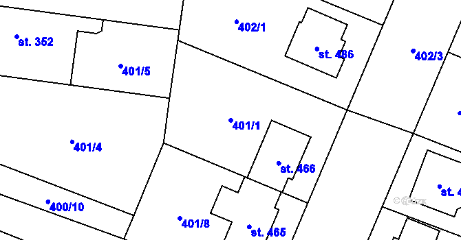 Parcela st. 401/1 v KÚ Skrbeň, Katastrální mapa