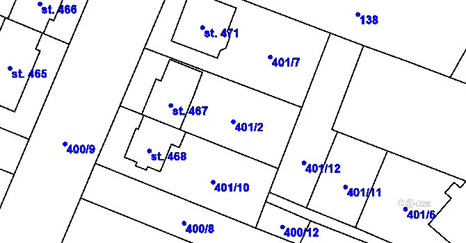 Parcela st. 401/2 v KÚ Skrbeň, Katastrální mapa