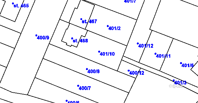 Parcela st. 401/10 v KÚ Skrbeň, Katastrální mapa