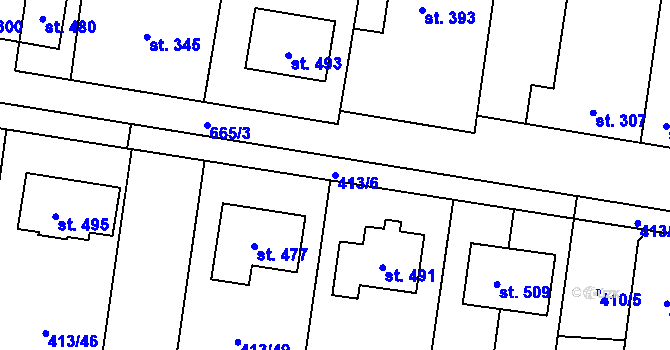 Parcela st. 413/6 v KÚ Skrbeň, Katastrální mapa