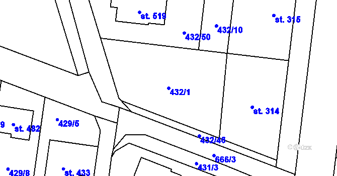 Parcela st. 432/1 v KÚ Skrbeň, Katastrální mapa