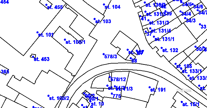 Parcela st. 578/3 v KÚ Skrbeň, Katastrální mapa