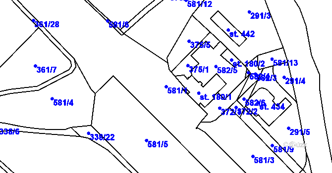 Parcela st. 581/1 v KÚ Skrbeň, Katastrální mapa
