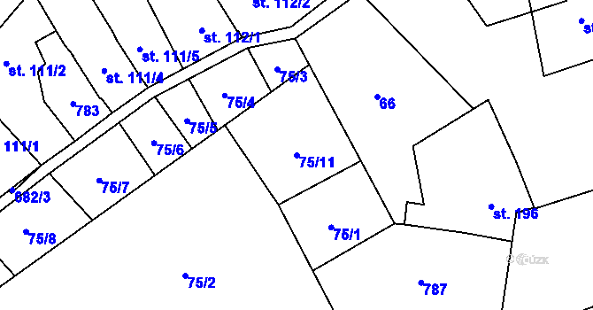 Parcela st. 75/11 v KÚ Skrbeň, Katastrální mapa