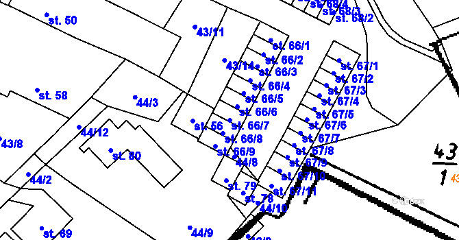 Parcela st. 66/7 v KÚ Skršín, Katastrální mapa