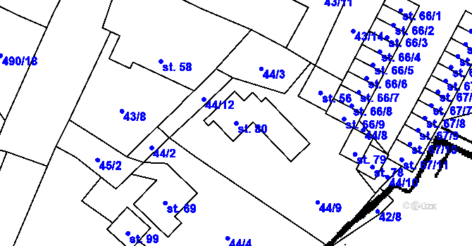 Parcela st. 80 v KÚ Skršín, Katastrální mapa