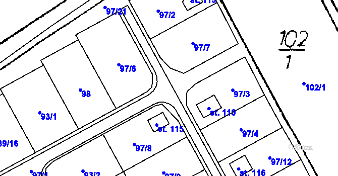 Parcela st. 97/1 v KÚ Skršín, Katastrální mapa