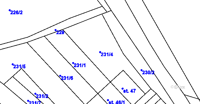 Parcela st. 231/4 v KÚ Skrýchov, Katastrální mapa