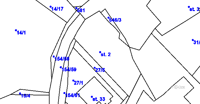 Parcela st. 2 v KÚ Dudov, Katastrální mapa
