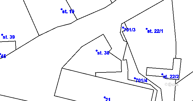 Parcela st. 38 v KÚ Olší u Opařan, Katastrální mapa