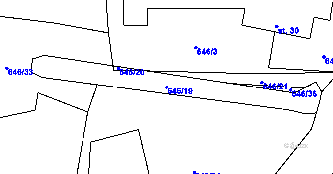 Parcela st. 646/19 v KÚ Olší u Opařan, Katastrální mapa