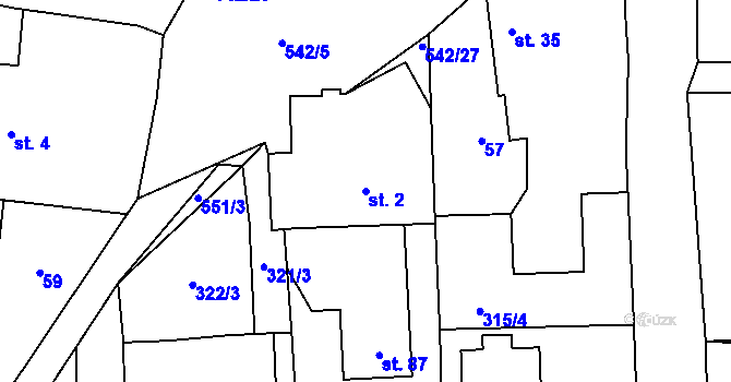 Parcela st. 2 v KÚ Skrýchov u Opařan, Katastrální mapa