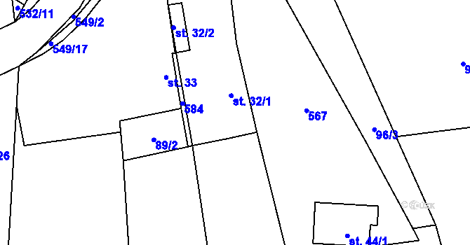 Parcela st. 32 v KÚ Skrýchov u Opařan, Katastrální mapa