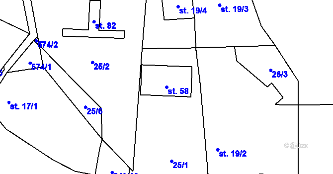 Parcela st. 58 v KÚ Skrýchov u Opařan, Katastrální mapa