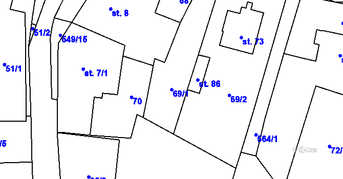 Parcela st. 69/1 v KÚ Skrýchov u Opařan, Katastrální mapa