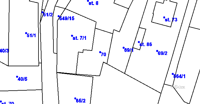 Parcela st. 70 v KÚ Skrýchov u Opařan, Katastrální mapa