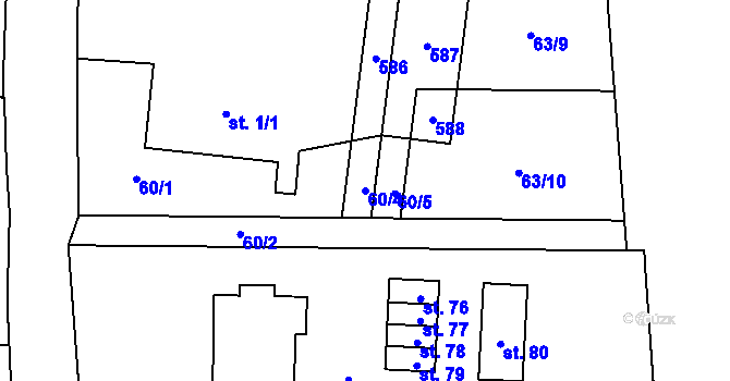 Parcela st. 60/4 v KÚ Skrýchov u Opařan, Katastrální mapa