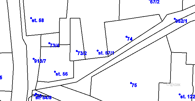 Parcela st. 57/1 v KÚ Skryje nad Berounkou, Katastrální mapa