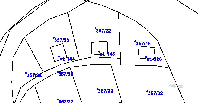 Parcela st. 143 v KÚ Skryje nad Berounkou, Katastrální mapa