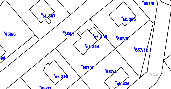 Parcela st. 314 v KÚ Skryje nad Berounkou, Katastrální mapa