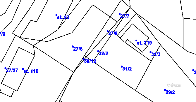 Parcela st. 32/2 v KÚ Skryje nad Berounkou, Katastrální mapa