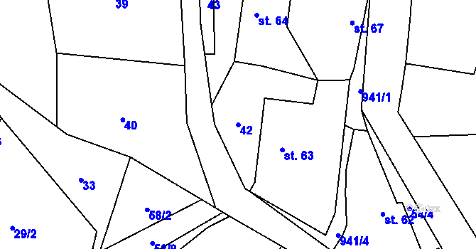 Parcela st. 42 v KÚ Skryje nad Berounkou, Katastrální mapa