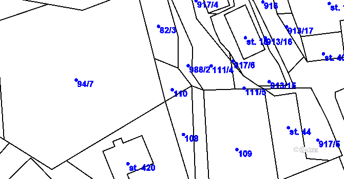 Parcela st. 110 v KÚ Skryje nad Berounkou, Katastrální mapa