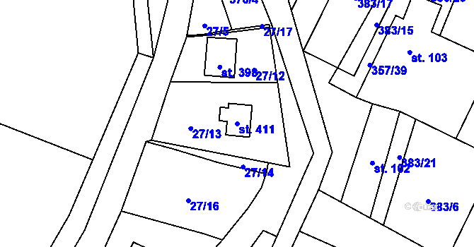 Parcela st. 411 v KÚ Skryje nad Berounkou, Katastrální mapa