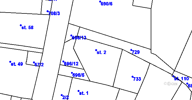 Parcela st. 2 v KÚ Skrýšov u Pelhřimova, Katastrální mapa