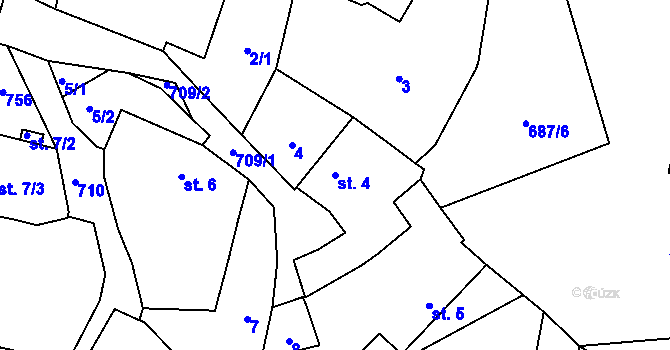 Parcela st. 4 v KÚ Skrýšov u Pelhřimova, Katastrální mapa