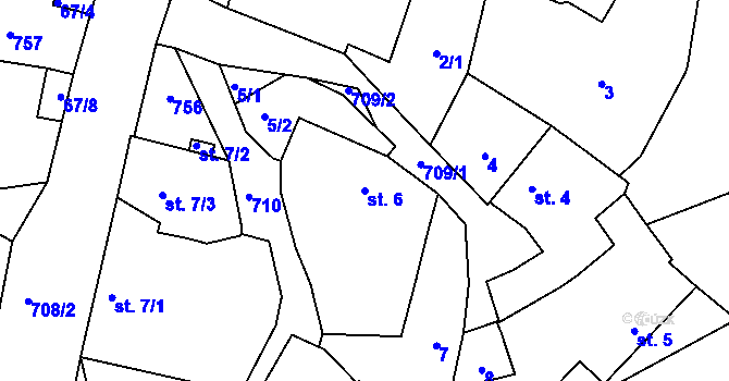 Parcela st. 6 v KÚ Skrýšov u Pelhřimova, Katastrální mapa