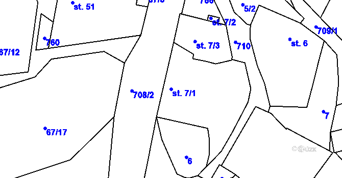 Parcela st. 7/1 v KÚ Skrýšov u Pelhřimova, Katastrální mapa