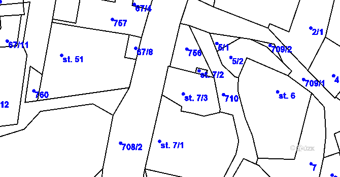 Parcela st. 7/3 v KÚ Skrýšov u Pelhřimova, Katastrální mapa