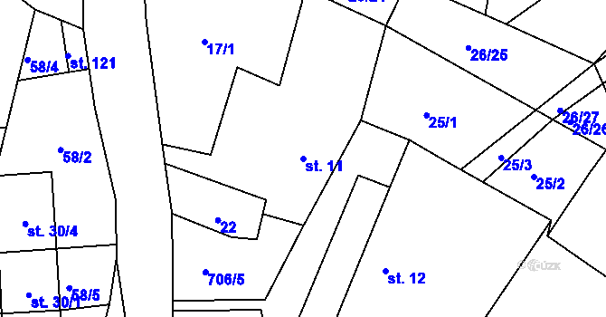 Parcela st. 11 v KÚ Skrýšov u Pelhřimova, Katastrální mapa