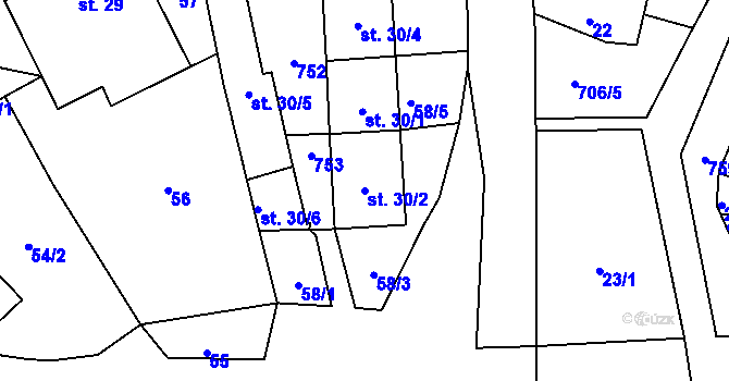 Parcela st. 30/2 v KÚ Skrýšov u Pelhřimova, Katastrální mapa