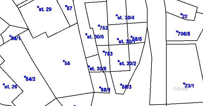Parcela st. 30/7 v KÚ Skrýšov u Pelhřimova, Katastrální mapa