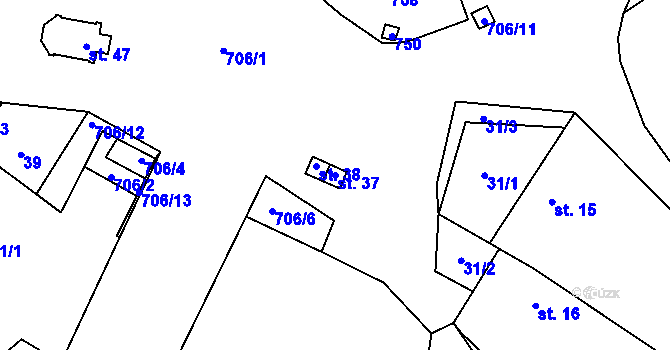 Parcela st. 37 v KÚ Skrýšov u Pelhřimova, Katastrální mapa