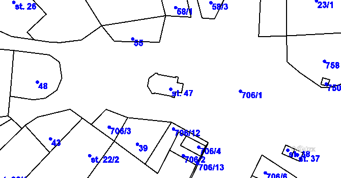 Parcela st. 47 v KÚ Skrýšov u Pelhřimova, Katastrální mapa