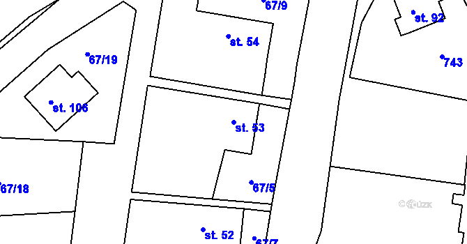 Parcela st. 53 v KÚ Skrýšov u Pelhřimova, Katastrální mapa