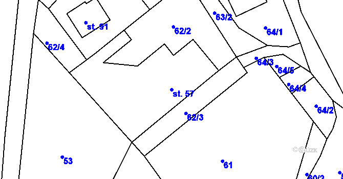 Parcela st. 57 v KÚ Skrýšov u Pelhřimova, Katastrální mapa