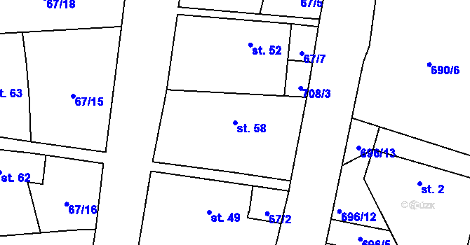 Parcela st. 58 v KÚ Skrýšov u Pelhřimova, Katastrální mapa