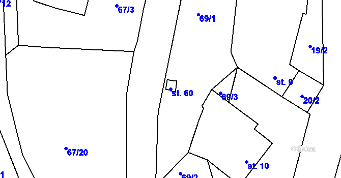 Parcela st. 60 v KÚ Skrýšov u Pelhřimova, Katastrální mapa