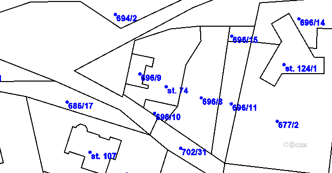 Parcela st. 74 v KÚ Skrýšov u Pelhřimova, Katastrální mapa