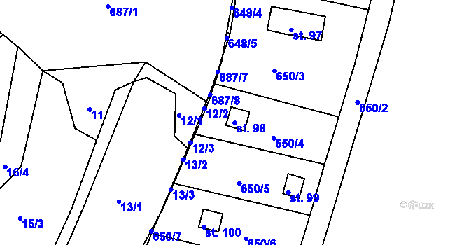 Parcela st. 98 v KÚ Skrýšov u Pelhřimova, Katastrální mapa