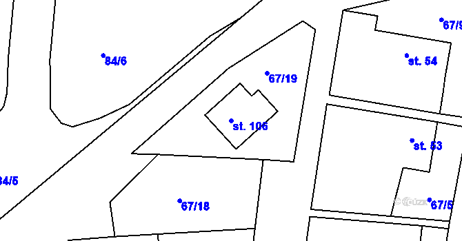 Parcela st. 106 v KÚ Skrýšov u Pelhřimova, Katastrální mapa