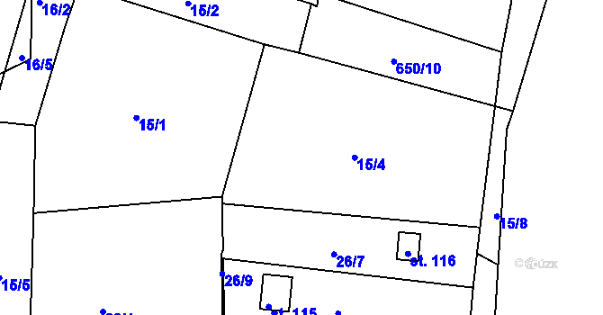 Parcela st. 15/4 v KÚ Skrýšov u Pelhřimova, Katastrální mapa